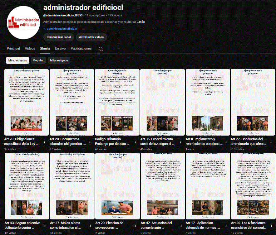 Canal de YouTube Administrador Edificio CL Shorts